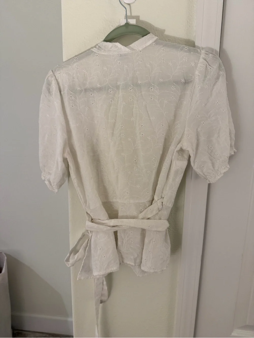 Old Navy White Embroidered Wrap Blouse